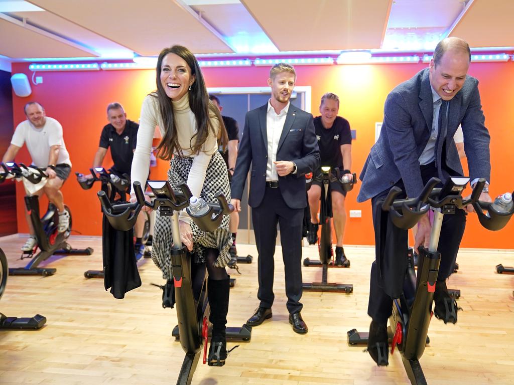 Princess Catherine and Prince William take part in a spin class during a visit to Wales. Picture: Getty Images