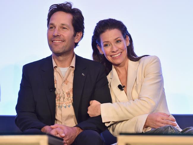 Paul Rudd and his co-star Evangeline Lilly, who is front and centre as the kick-ass Wasp in Ant-Man and the Wasp. Picture: Alberto E. Rodriguez/Getty Images for Disney