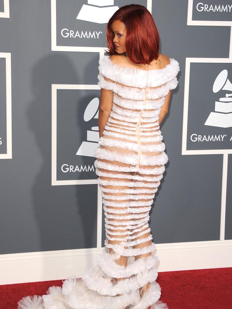 She’s never been too fond of underwear, Rihanna arrives at the 2011 Grammys. Picture: Getty