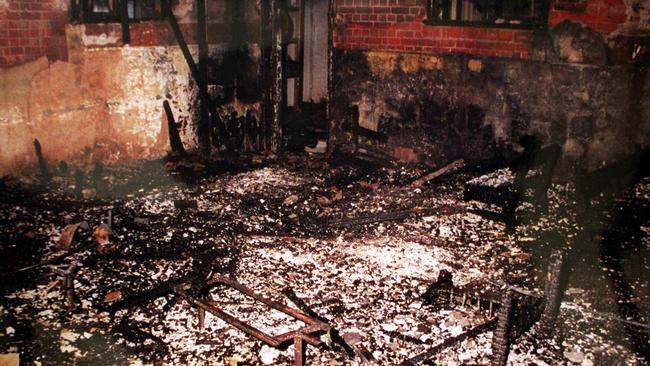 Inside one of the charred rooms.