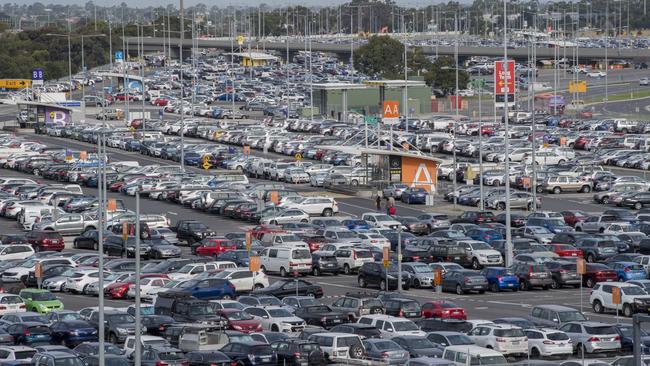 Melbourne Airport introduced a budget car park last year with a free shuttle bus to the terminals. Picture: Jason Edwards