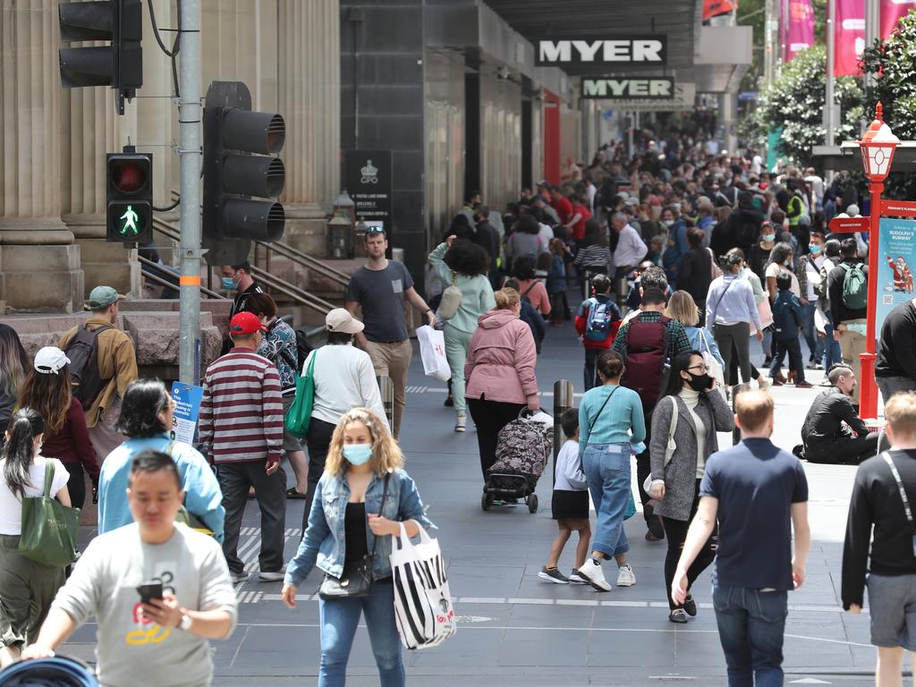 Shoppers won’t be seen in Bourke St Mall once the lockdown begins at midnight. Picture: NCA NewsWire/ David Crosling