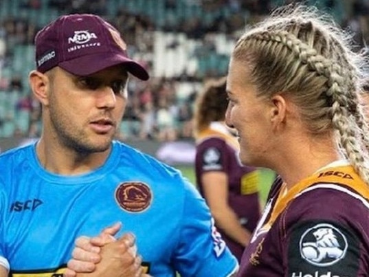 Scott Prince and Ali Brigginshaw. Broncos NRLW. Picture: Supplied.