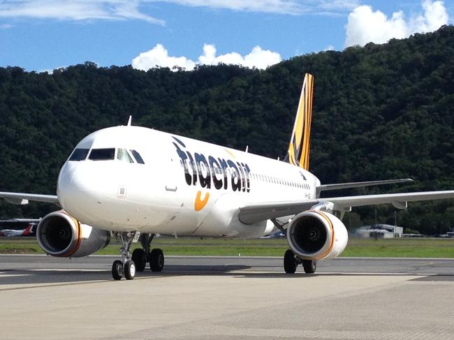 Tigerair's first Brisbane to Cairns A320 jet arrives at the Cairns Airport.