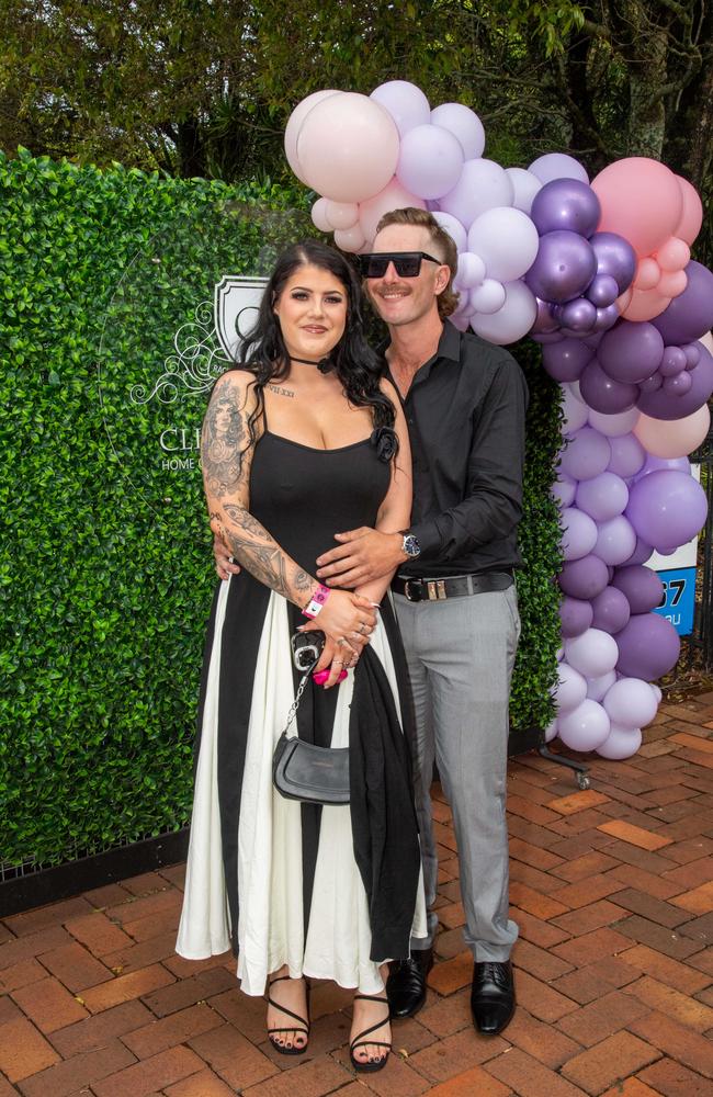 (From left) Rhiannon Long and Nick McCrea. Weetwood Raceday at Toowoomba Turf Club. Saturday, September 28, 2024. Picture: Nev Madsen.