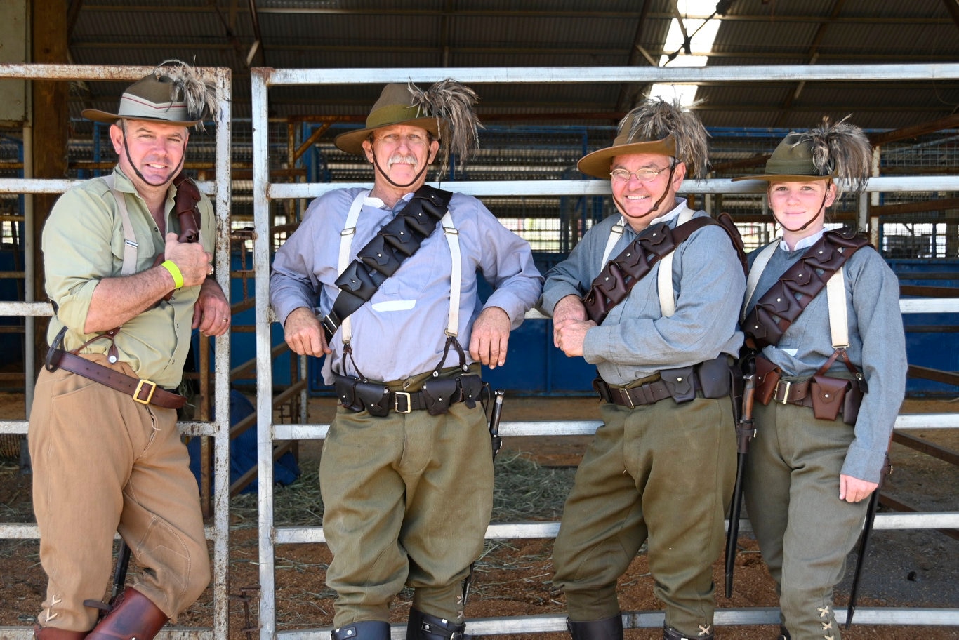 Queensland Mounted Infantry Challenge at the Toowoomba Showgrounds. Mt Morgan regiment, from left; Tony Hodges, Paul Johnston, Watne Brown and Nikki Olzard.