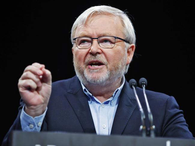 Former PM Kevin Rudd speaks to the Labor party faithful at the Labor rally in Brisbane. Picture: Sam Ruttyn