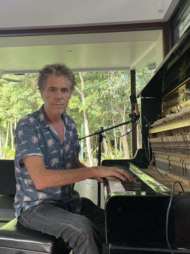 Tim Freedman at the piano inside Barefoot at Broken Head. Picture: Andrew McMillen