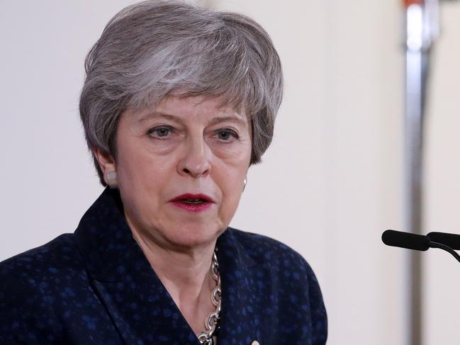 British Prime Minister Theresa May holds a press conference on March 22, 2019, at the end of the first day of an EU summit focused on Brexit, in Brussels. - European Union leaders meet in Brussels on March 21 and 22, for the last EU summit before Britain's scheduled exit of the union. (Photo by Ludovic MARIN / AFP)