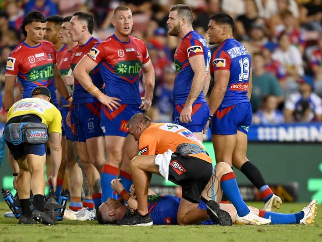 Jackson Hastings suffers an ankle injury. Picture NRL Photos