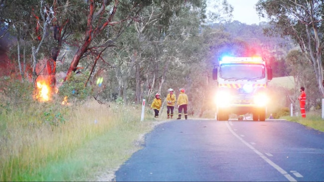 A fire crew responded after the car hit a tree following its collision with cyclists. Source: ABC New England North West