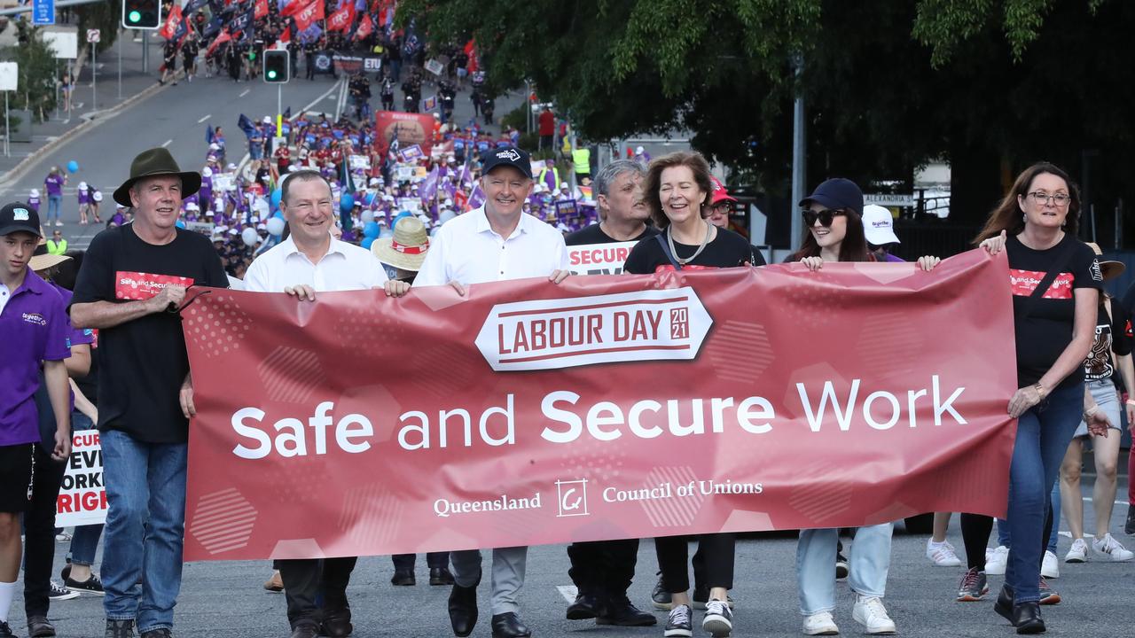 Labour Day QLD Hundreds of workers march through Brisbane for May Day