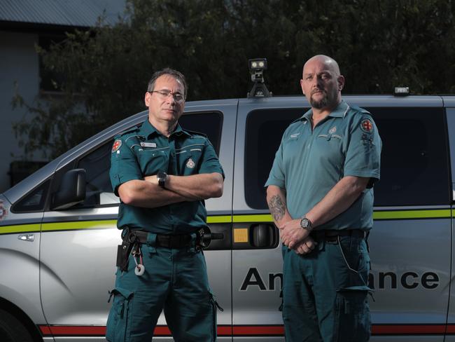 Paramedic Rob Azzopardi and mental health nurse Paul Bedward. Picture: Mark Cranitch.