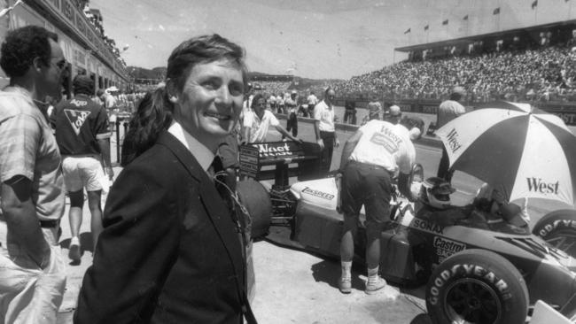 A happy SA Premier John Bannon trackside at the Australian Grand Prix in Adelaide, 08 Feb 1992.