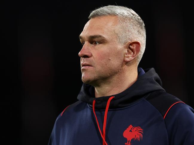 SYDNEY, AUSTRALIA - MAY 19:  Roosters assistant coach Jason Ryles looks on prior to the round 12 NRL match between St George Illawarra Dragons and Sydney Roosters at Netstrata Jubilee Stadium on May 19, 2023 in Sydney, Australia. (Photo by Matt King/Getty Images)