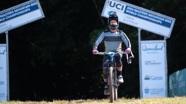 Australian Participant Joshua Lester finishes a practice run ahead of the UIC MTB Masters World Championships. Picture Emily Barker.