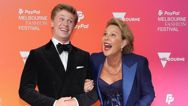 Robert Irwin and Julia Morris hit the catwalk at the Melbourne Fashion Festival. Picture: Lucas Dawson Photography