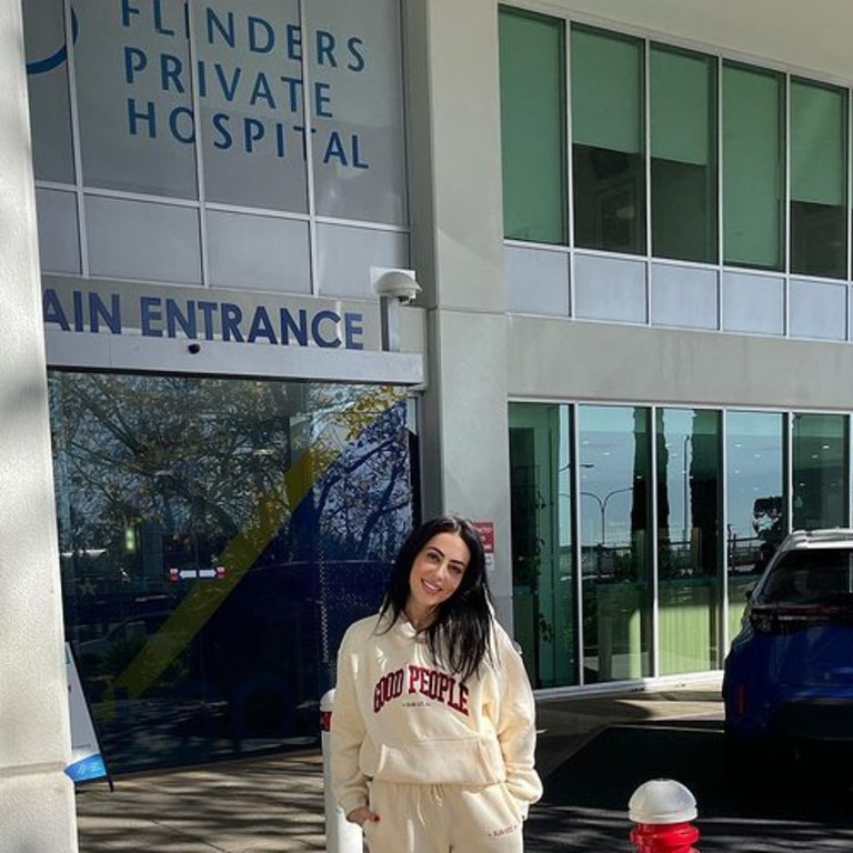 Sophie Edwards outside Flinders Private Hospital during her bowel cancer battle. Picture: Instagram