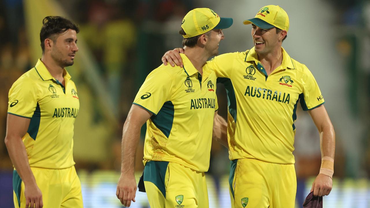 Marcus Stoinis and Pat Cummins of Australia. Photo by Robert Cianflone/Getty Images