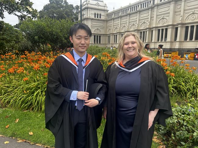 Scott Na and Sammy Philipson at the University of Melbourne's Faculty of Architecture, Building and Planning graduation ceremony at the Royal Exhibition Building on December 6, 2024. Picture: Harvey Constable