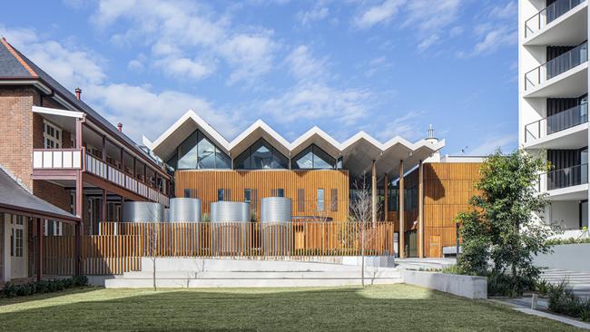 The new Marrickville library with restored hospital building to the left and Marrick &amp; Co’s The Livingstone to the right.