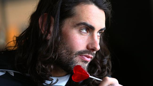 Is Brodie Grundy wears his heart on his sleeve, and also in his lollipops. Picture: Getty Images