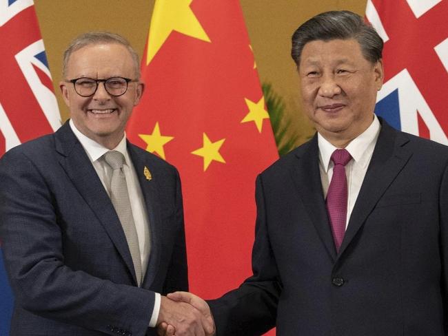 Australia's Prime Minister Anthony Albanese meets China's President Xi Jinping in a bilateral meeting during the 2022 G20 summit in Nusa Dua, Bali, Indonesia, Tuesday, November 15, 2022. Picture: Twitter