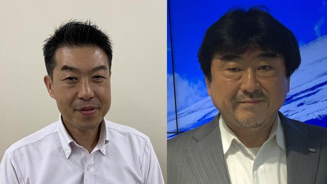 NHK’s Masaru Hashimoto (left) and Sharp’s Takeatsu Yamauchi (right).