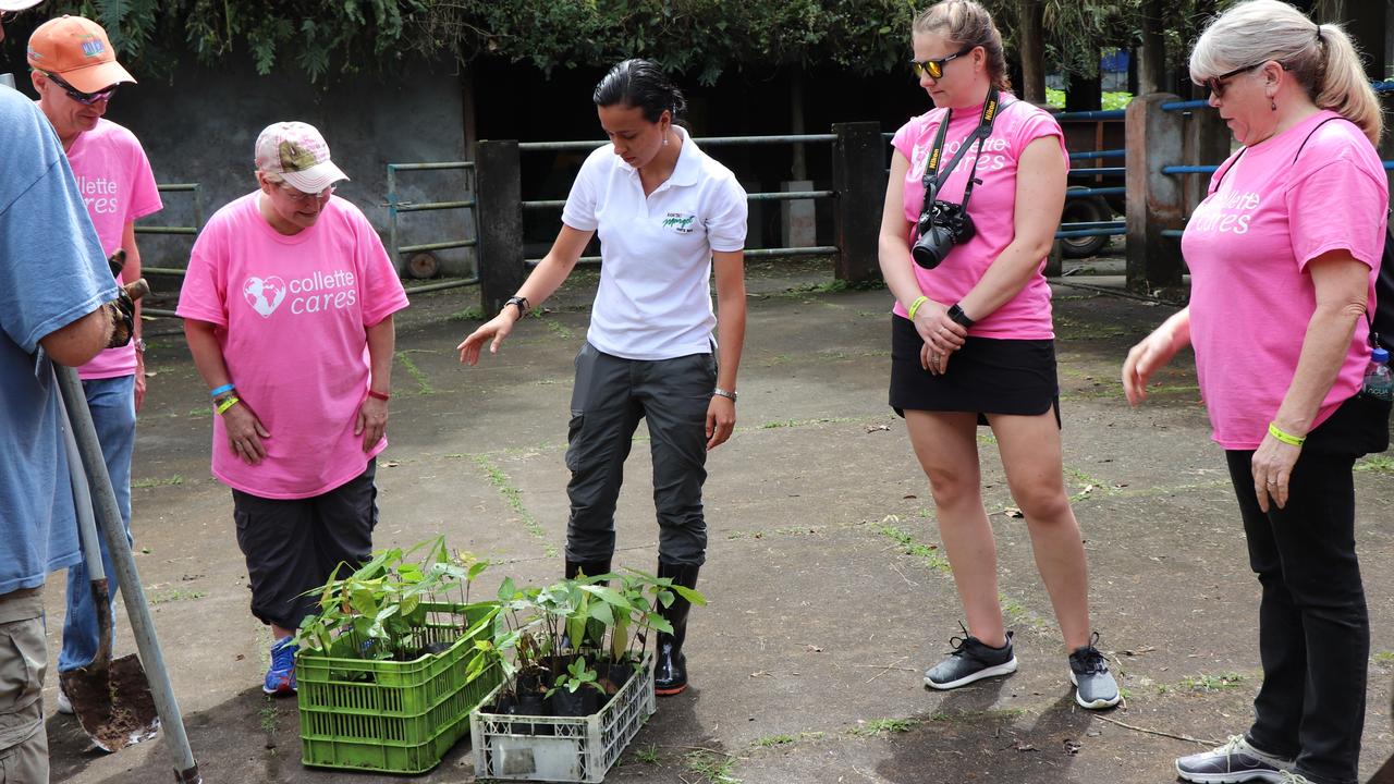 Collette impact tourists listen to instructions about how to help at Rancho Margot, Costa Rica. Picture: Megan Palin