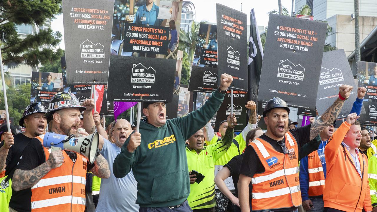 CFMEU members protest in the Brisbane CBD. Picture: Richard Walker