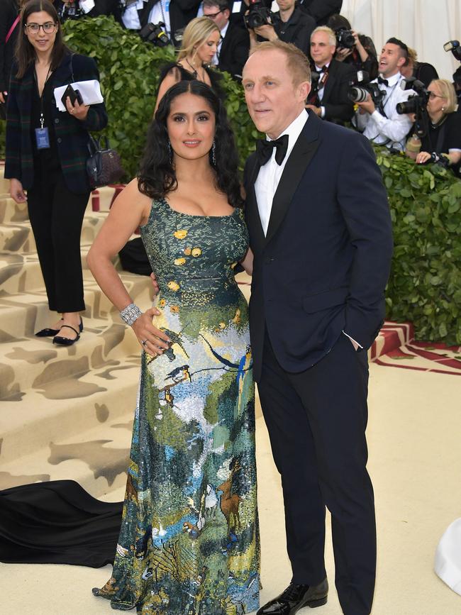 Salma Hayek and Francois-Henri Pinault attend the Heavenly Bodies: Fashion &amp; The Catholic Imagination Costume Institute Gala at The Metropolitan Museum of Art in 2018 in New York.