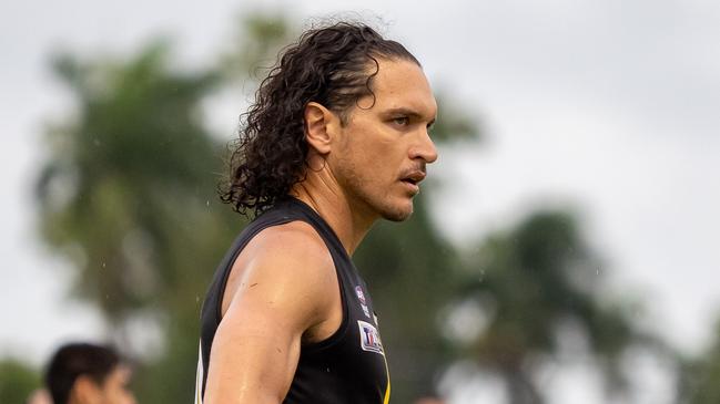 Nightcliff champion Cam Ilett played his last home game for the Tigers in the win over Palmerston. Picture: David Bradley / AFLNT Media.