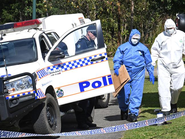 Forensic officers at the scene today. Picture: John Gass/AAP