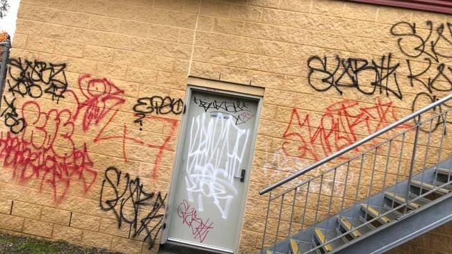 Vandals graffitied Montrose Football Club after the storms. Picture: Aaron Puddy