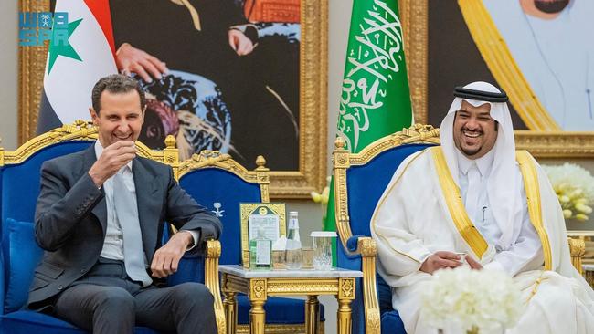 Deputy Riyadh Governor Prince Mohammed bin Abdulrahman receiving Syrian President Bashar al-Assad in Riyadh, prior to the start of an emergency meeting of the Arab League and the Organisation of Islamic Cooperation (OIC). Picture: AFP