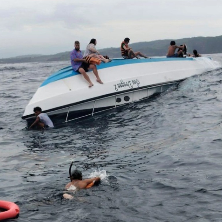 Klungkung District Police have released a photo of a boat which capsized in Bali claiming the life of an Australian woman. Picture: AP