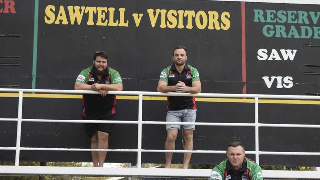 PLANNING AHEAD: New Sawtell Panthers captain-coach Dan Kilian (front) with first grade manager Beau Klaassen and co-captain Joey Cudmore. Picture: Sam Flanagan