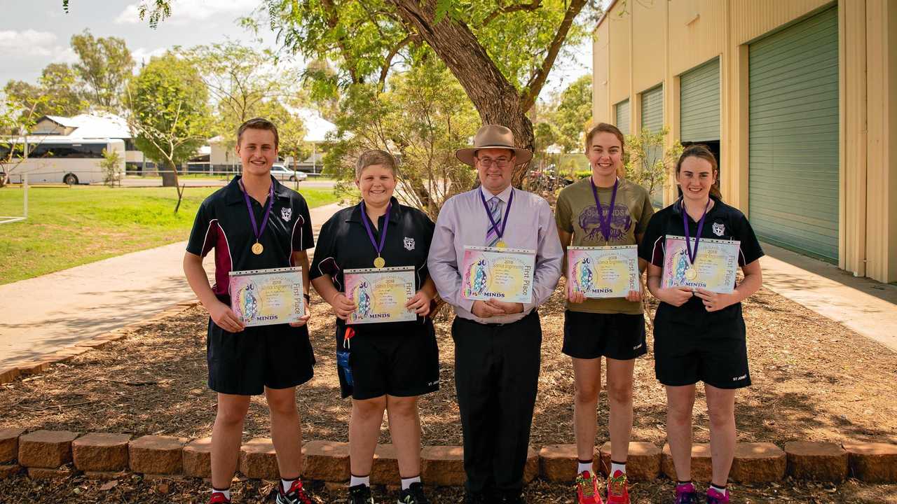 STATE CHAMPIONS: The Science/Engineering team from St John's won first place at the State Opti-Minds final. (From left) Jak McVeigh-Davey, Heath Waugh, Mr Nathan Stone, Amy Shaw and Hannah Coffey. Picture: Katarina Silvester