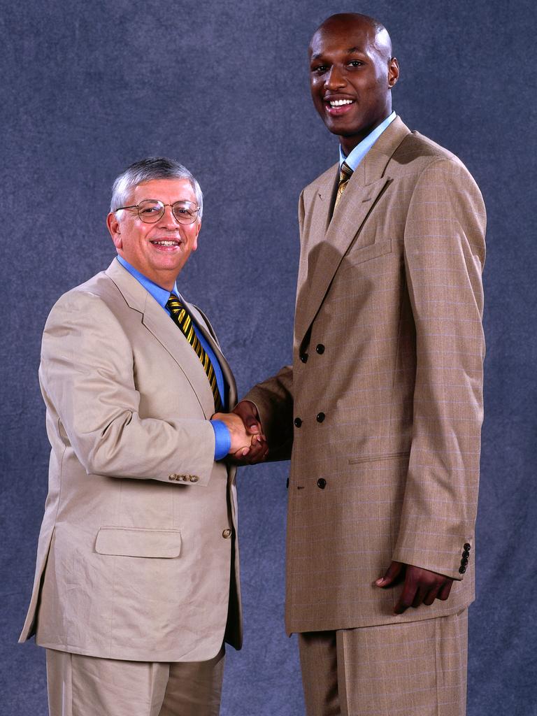 NBA Commissioner David Stern poses for a portrait with Lamar Odom of the Los Angeles Clippers during the 1999 NBA Draft on June 30, 1999 in Washington. Picture: Getty