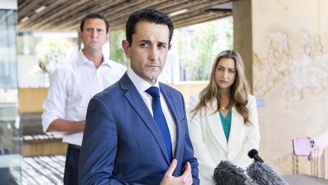 Premier David Crisafulli, Minister for Police Dan Purdie and Minister for Youth Justice Laura Gerber. The LNP has released police figures which show Cairns is the youth crime capital of Queensland. Picture: Richard Walker