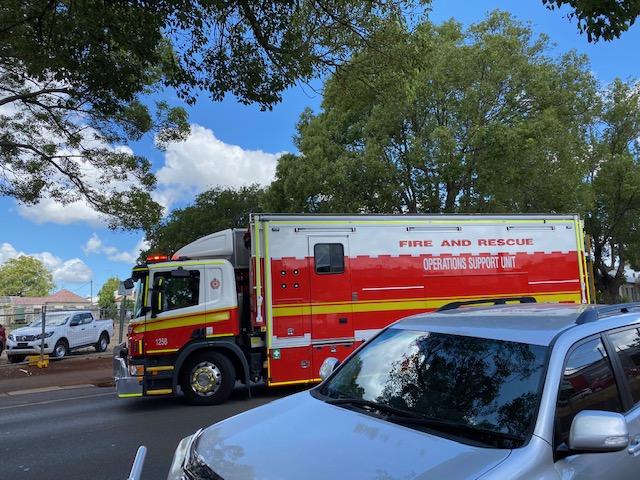 Emergency services on the scene of the Neil St incident. Picture: Tobi Loftus