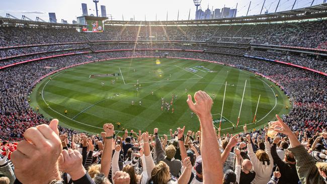 Saturday’s AFL grand final was broadcast live on Seven and drew a national television audience of just 2.96 million (with an additional 95,000 viewers tuning in on 7plus), making it the second-lowest-rating AFL grand final in the past two decades. Picture: Jason Edwards