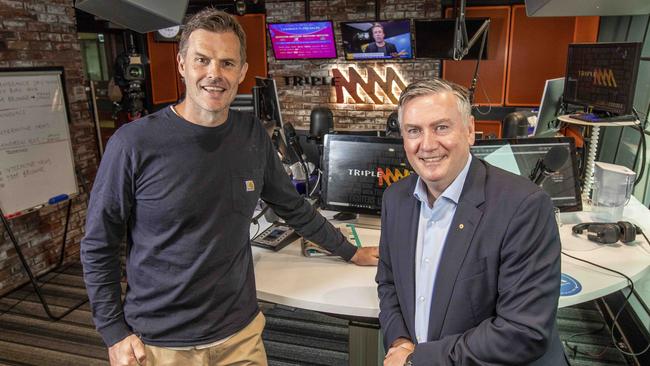 Luke Darcy and Eddie McGuire who have both quit from Triple M today. Picture: Tim Carrafa