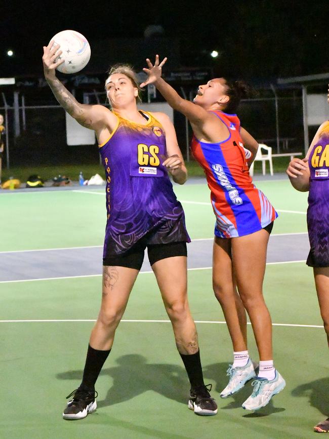 Australian basketball representative and Melbourne Boomers centre Cayla George playing for Phoenix Fierce against Sharks in the opening round of the Cairns Netball Association's Senior Division 1 competition. Picture: Vilimone Baleilevuka/Vili Photography