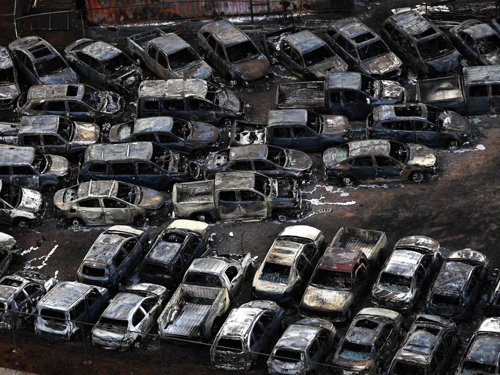 Damaged cars in Lahaina in the aftermath of wildfires in western Maui, Hawaii. Picture: AFP