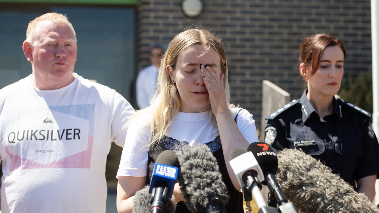 Samantha’s daughter Jess Murphy and husband Mick Murphy speak to media. Picture: NCA Newswire / Nicki Connolly