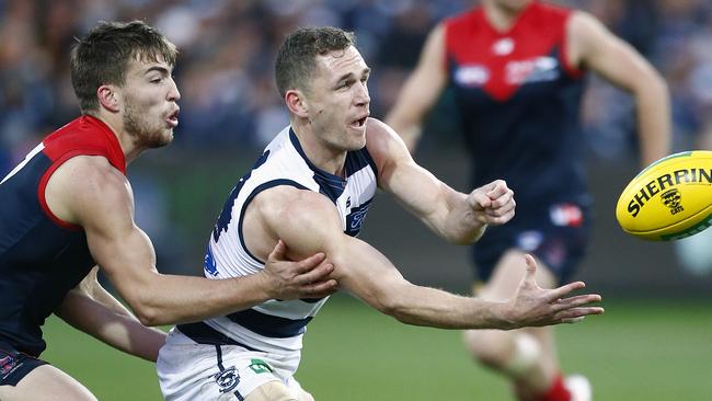 Geelong can lock in second place if they beat Melbourne on Saturday afternoon. Picture: Wayne Ludbey