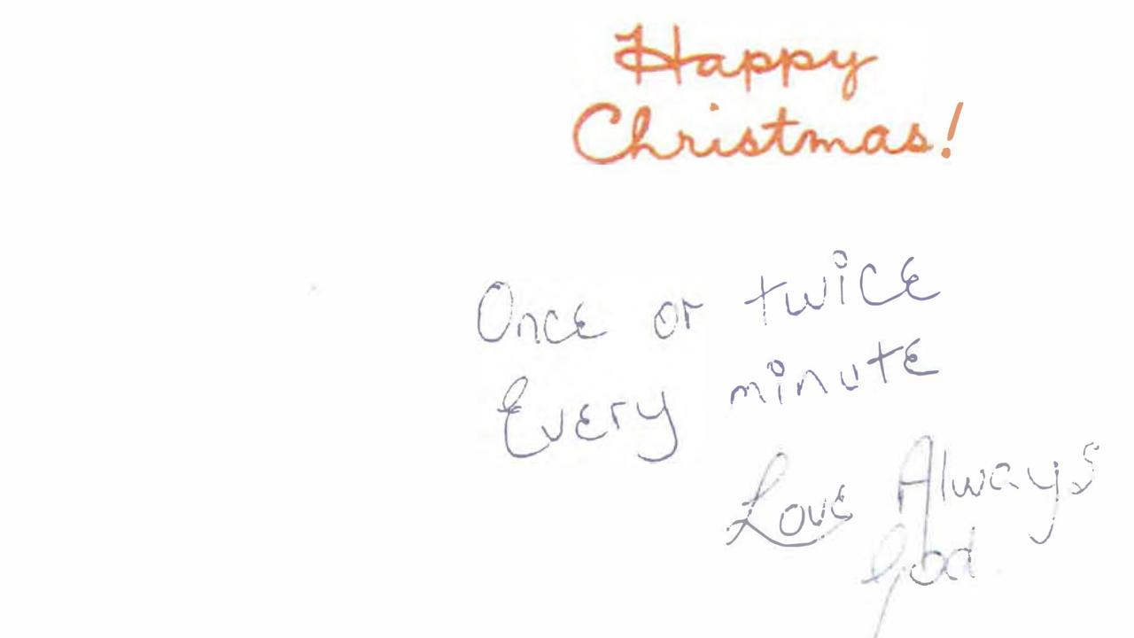 A card given to AB by Dawson at Christmas in 1980. Picture: Supplied