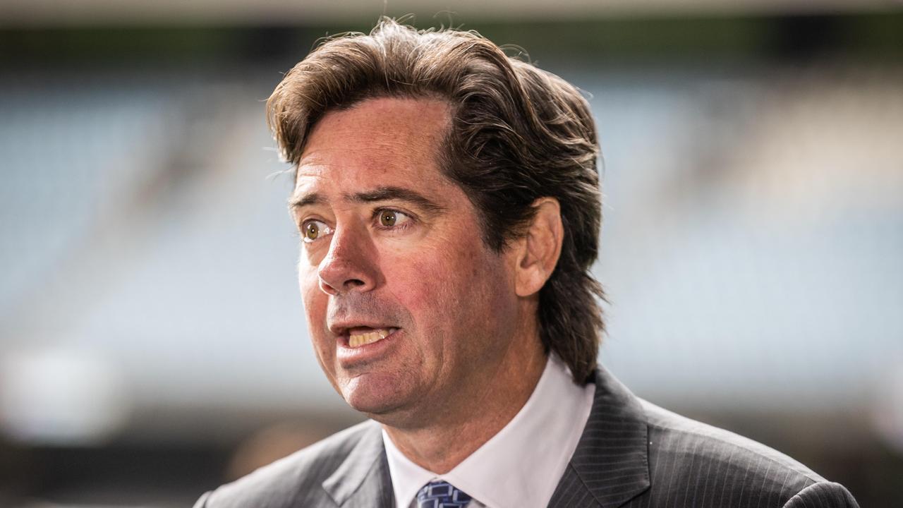 AFL chief executive Gillon McLachlan says players, staff and club members deserve support from the league, which is why it will express a view on the Voice referendum. Picture: Jake Nowakowski