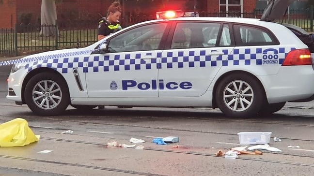 A police roadblock in place in Ascot Vale on Wednesday night. Picture: Alex Nikolaou